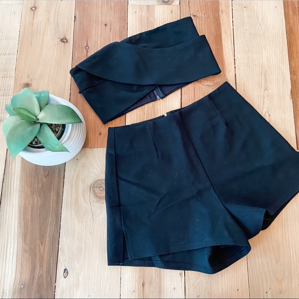 Tobi black strapless two piece set